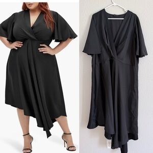 City Chic Plus Size Scarlette Black Asymmetrical Midi Maxi Dress